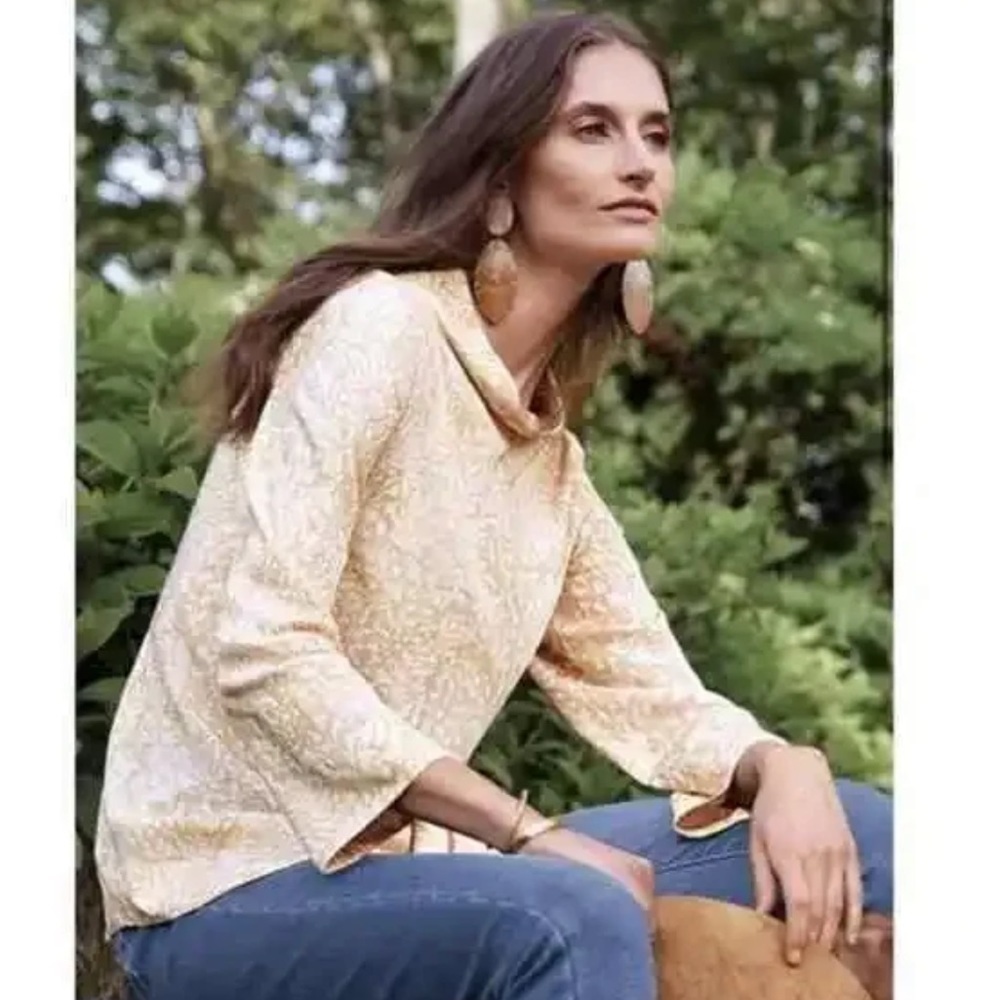 Soft Surroundings Adrienne Abstract Animal Printed Tan Mock Neck Blouse Size 2X